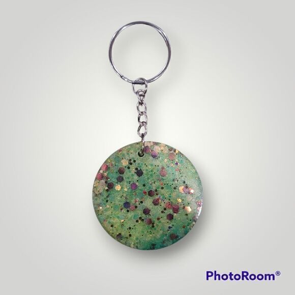 Cloudy June Green Glitter Circle Keychain (Z160) - Picture 5 of 8